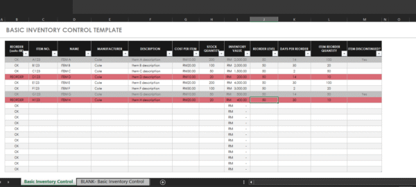 Excel Template : Basic Inventory Control
