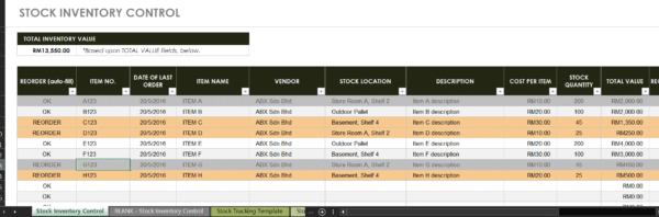Excel Template : Stock Inventory Control