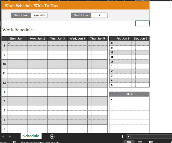 Excel Template: Work Schedule With To-Do's