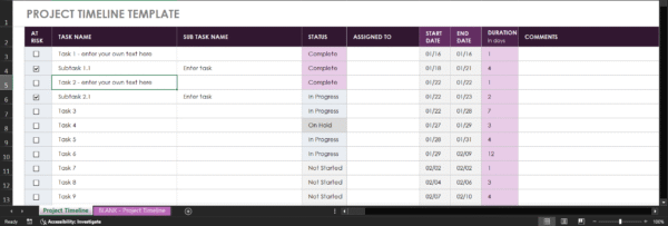 Template Excel: Project Timeline Template