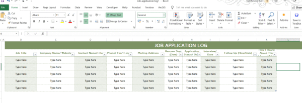 Template Excel: Job Application Log Record
