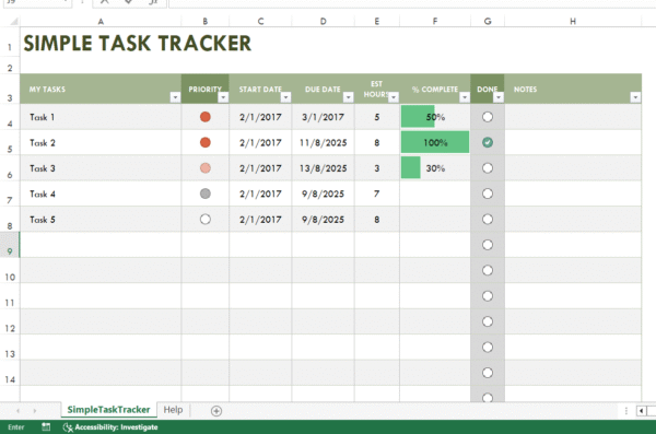 Template Excel: Task Tracker