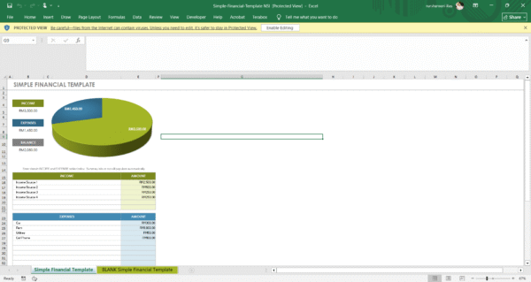 Template Excel: Simple Financial