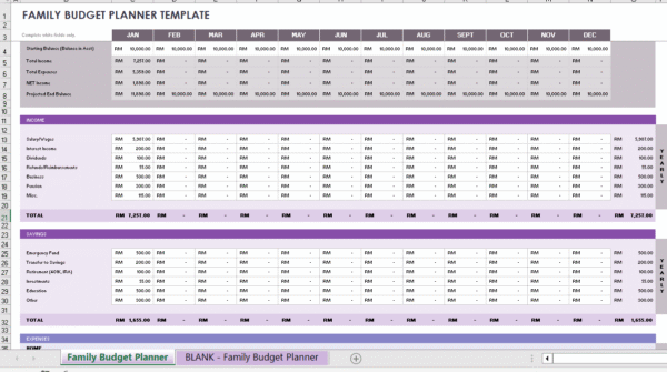 Template Excel: Family Budget Planner Template