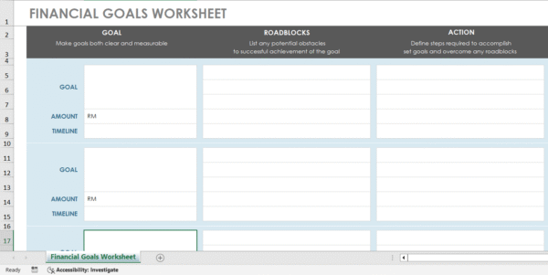 Template Excel: Financial Goals