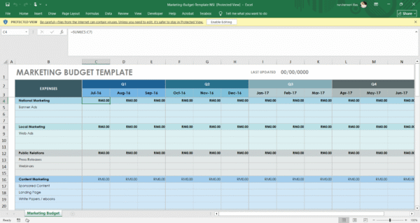 Template Excel : Marketing Budget Template