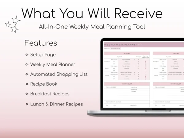 Template Excel Premium: Meal Planner & Grocery By Weekly