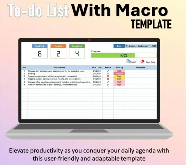 Template Excel Premium: To-Do List & Task Tracker Excel Spreadsheet with Progress Tracker