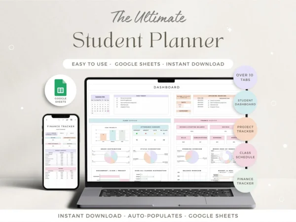 Template Excel Premium: Student Planner Tracker & Academic Planner Logger